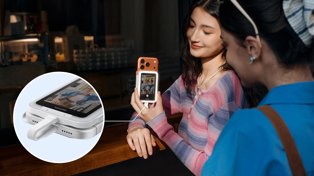 Połączenie USB-C Insta360 Snap Selfie Screen ze smartfonem